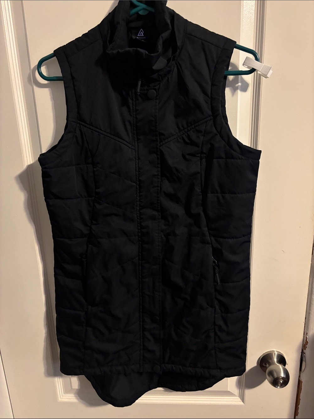 Black Quilted Sleeveless Vest with High Collar - Women
